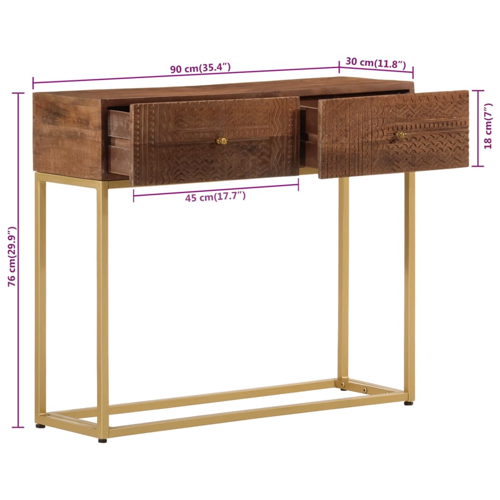 vidaXL Konsolipöytä 90x30x76 cm täysi mangopuu ja rauta