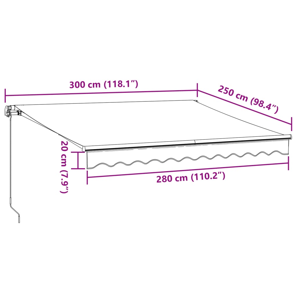 vidaXL Käsin kelattava markiisi viininpunainen 300x250 cm