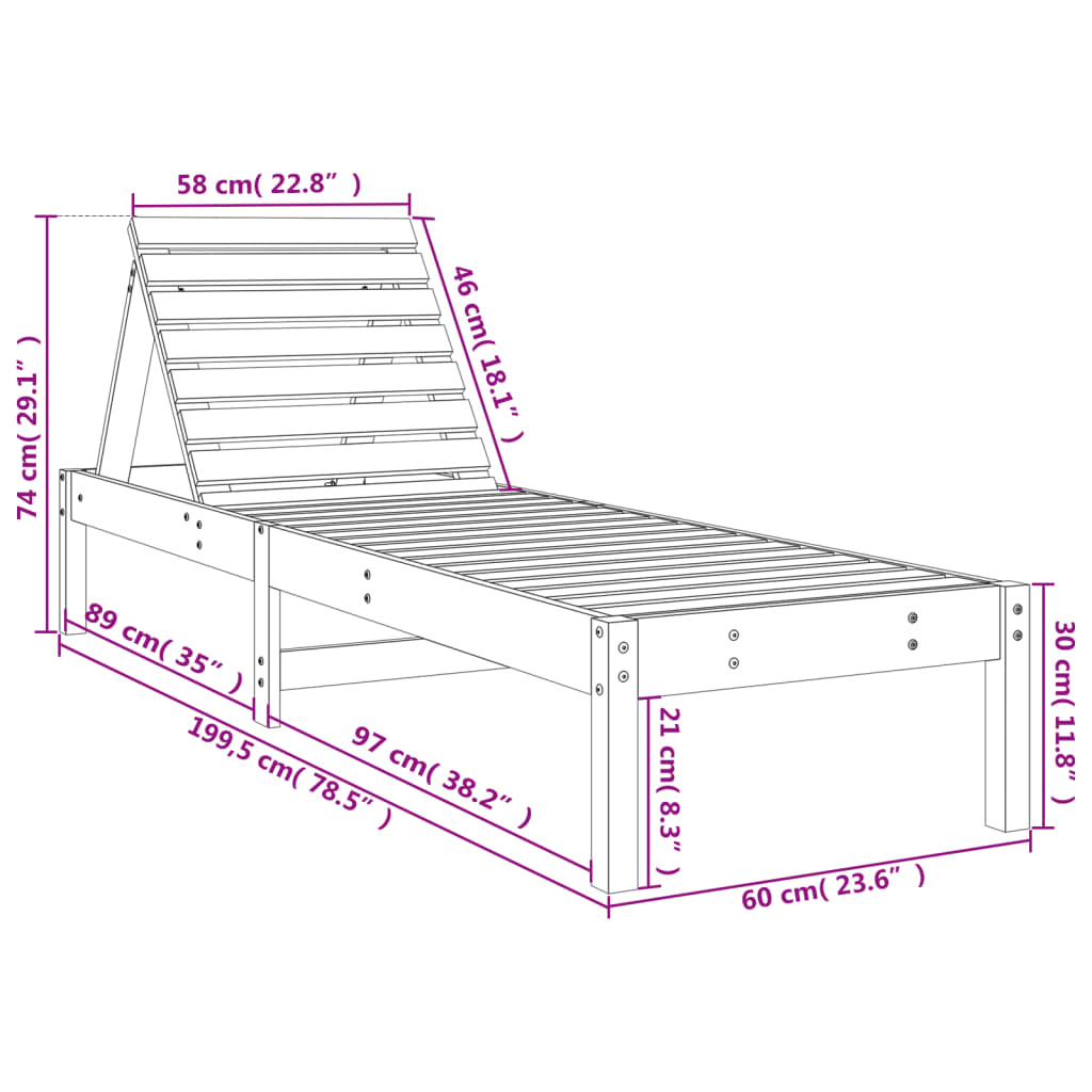 vidaXL Aurinkotuolit 2 kpl valkoinen 199,5x60x74 cm täysi mänty