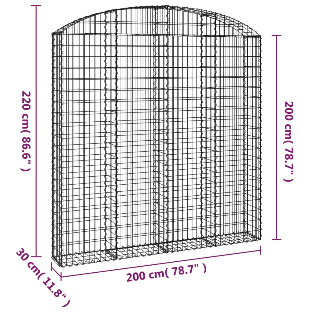 vidaXL Kaareva kivikori 200x30x200/220 cm galvanoitu rauta