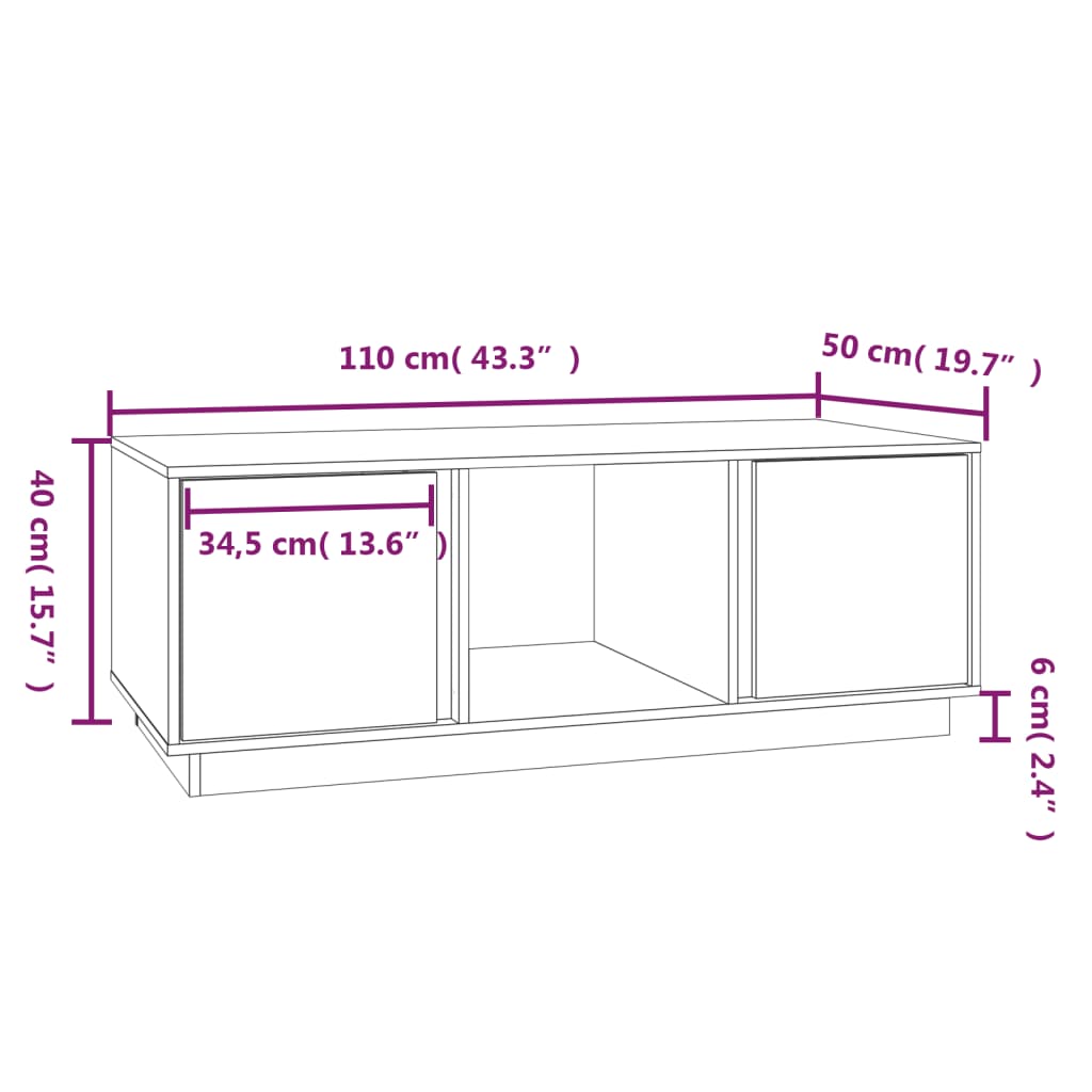 vidaXL Sohvapöytä harmaa 110x50x40 cm täysi mänty