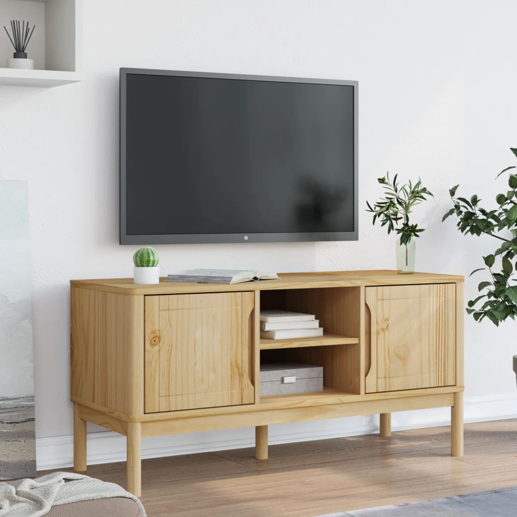 vidaXL TV-taso FLORO vahanruskea 114x43x55 cm täysi mänty