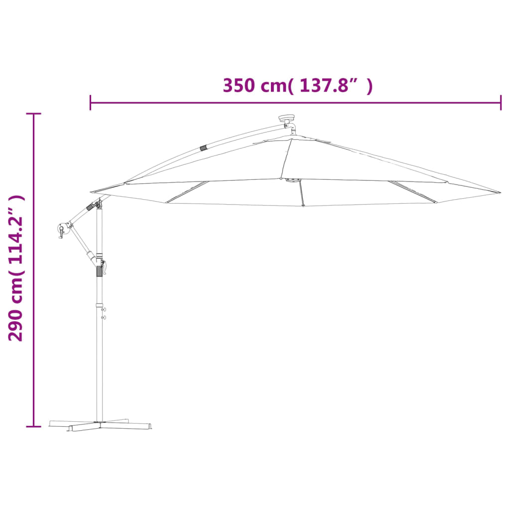 vidaXL Aurinkovarjo cantilever LED ja terästolppa 350 cm hiekka