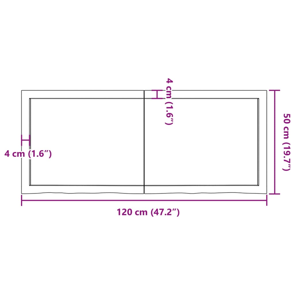 vidaXL Kylpyhuoneen työtaso t.ruskea 120x50x(2-4)cm käsitelty täyspuu