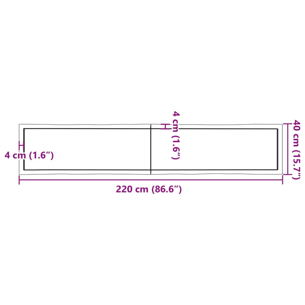 vidaXL Pöytälevy v.ruskea 220x40x(2-6)cm käsitelty puu elävä reuna