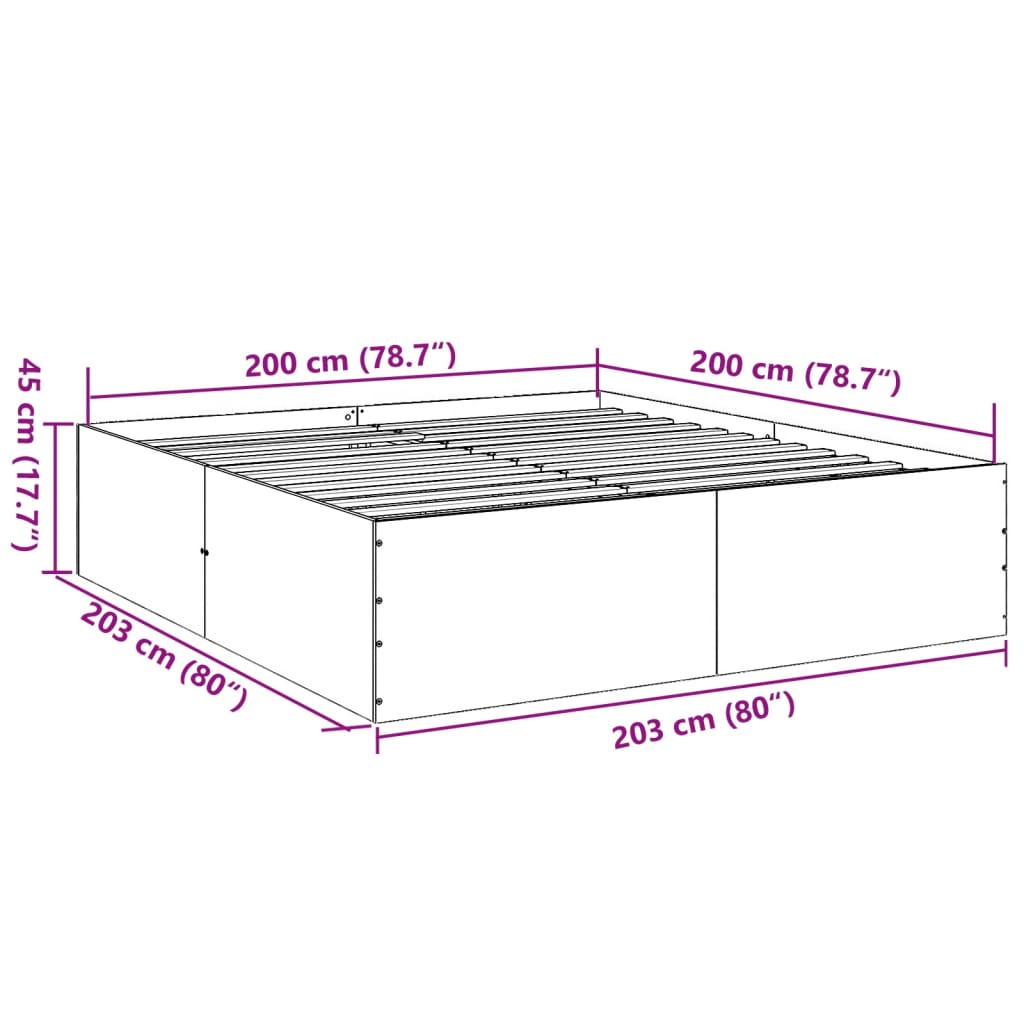 vidaXL Sängynrunko musta 200x200 cm tekninen puu