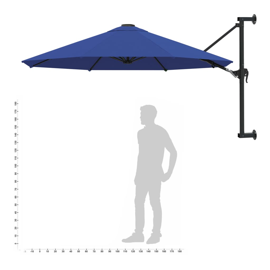 vidaXL Seinäkiinnitteinen aurinkovarjo metallitolppa 300 cm sininen