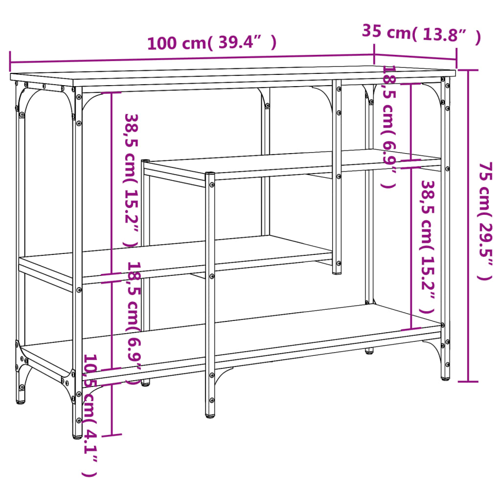 vidaXL Konsolipöytä hyllyillä harmaa Sonoma 100x35x75 cm