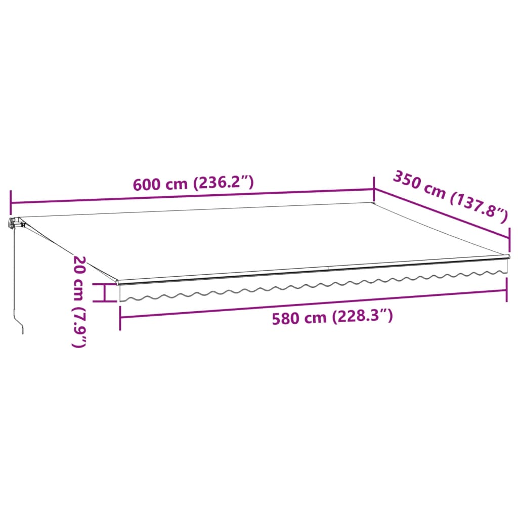 vidaXL Käsin kelattava markiisi viininpunainen 600x350 cm