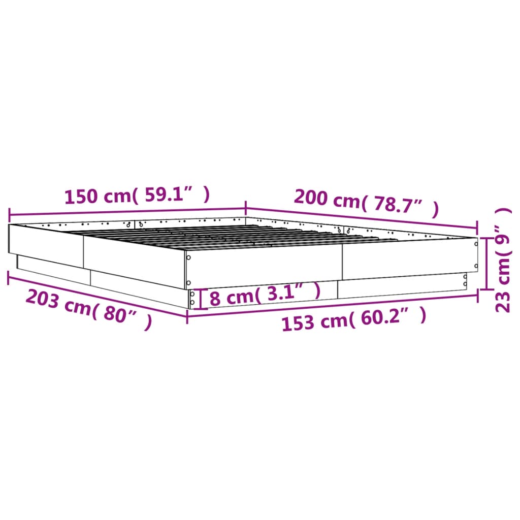 vidaXL Sängynrunko ruskea tammi 150x200 cm tekninen puu