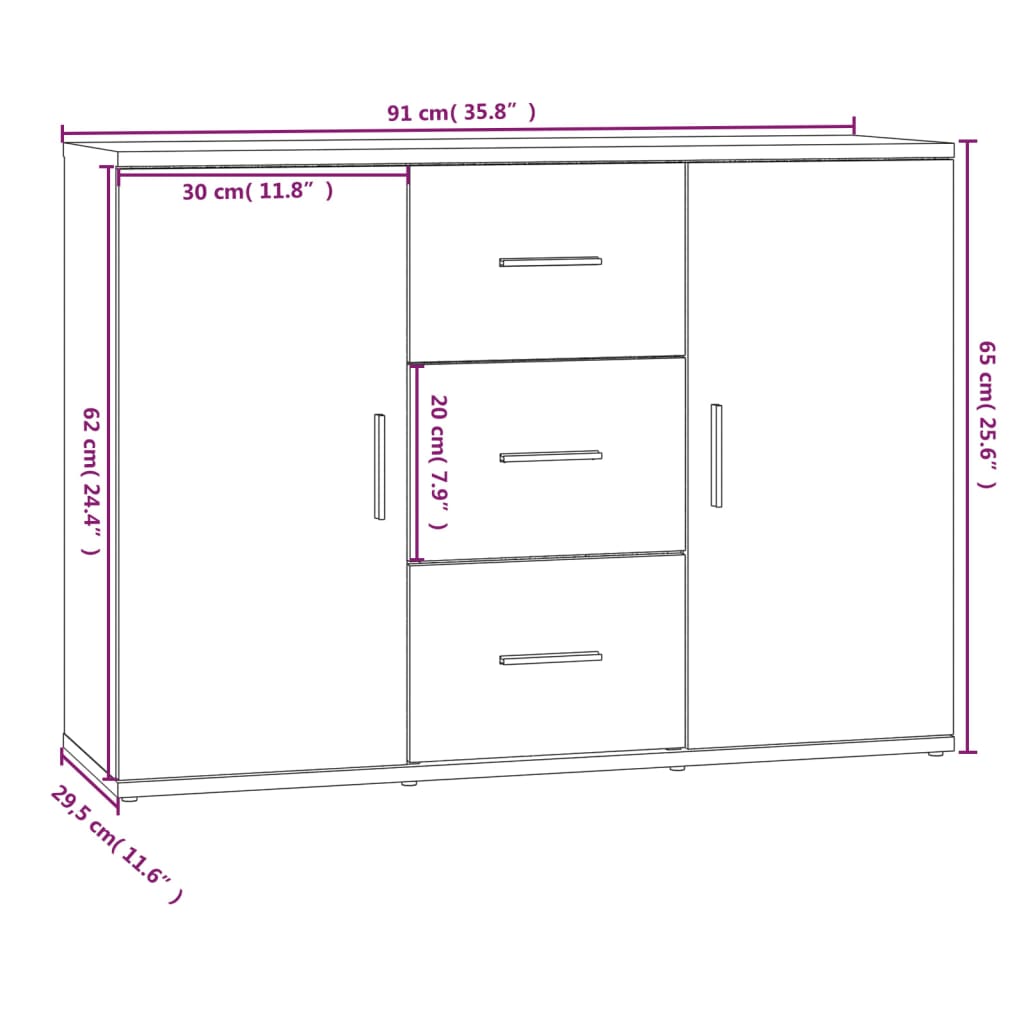 vidaXL Senkki musta 91x29,5x65 cm tekninen puu