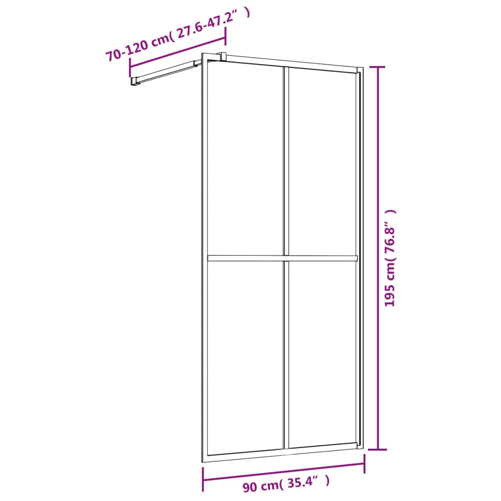 vidaXL Walk-in suihkun seinäke kirkas ESG-lasi kulta 90x195 cm