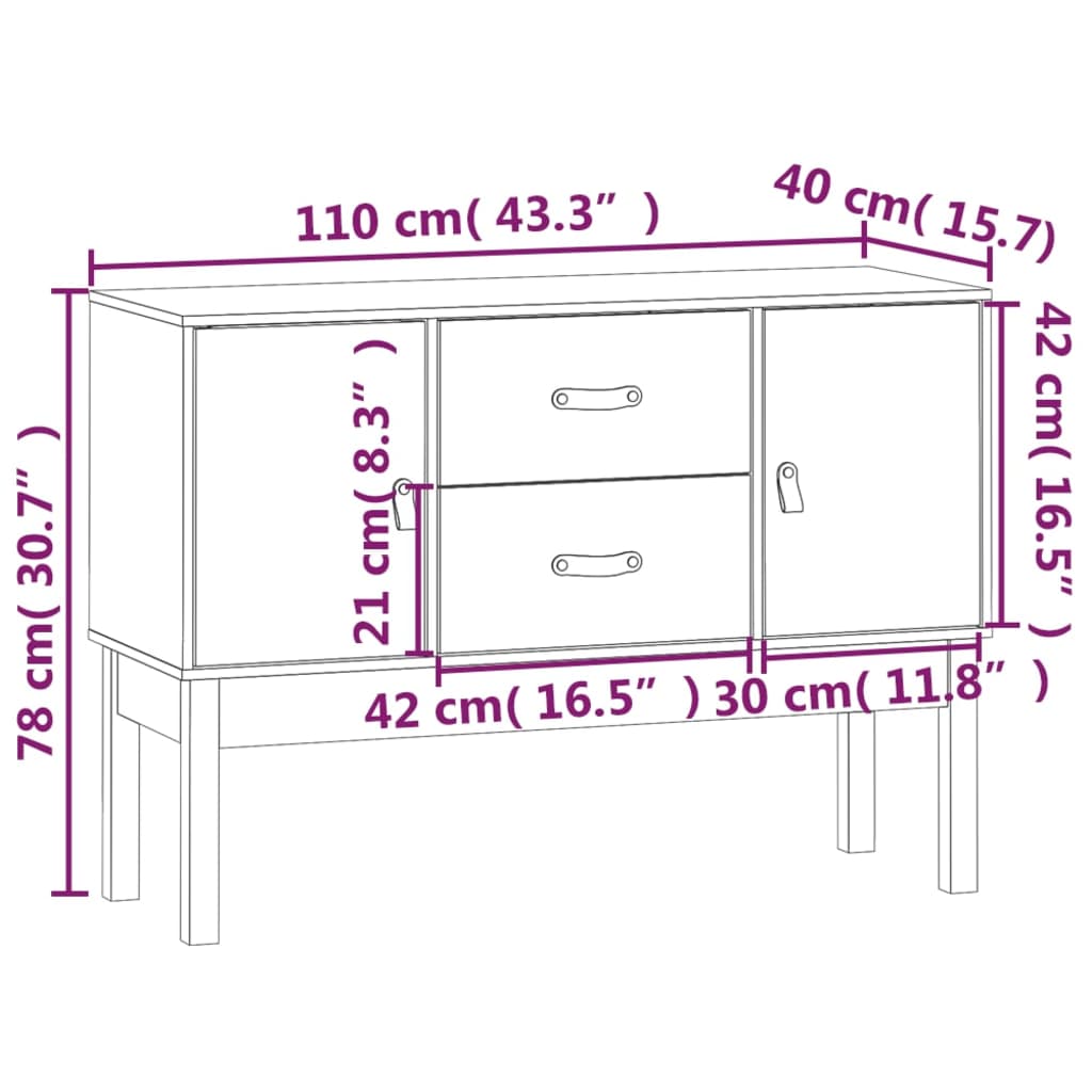 vidaXL Senkki 110x40x78 cm täysi mänty