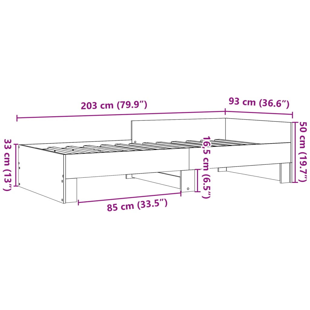 vidaXL Sängynrunko Sonoma-tammi 90x200 cm tekninen puu