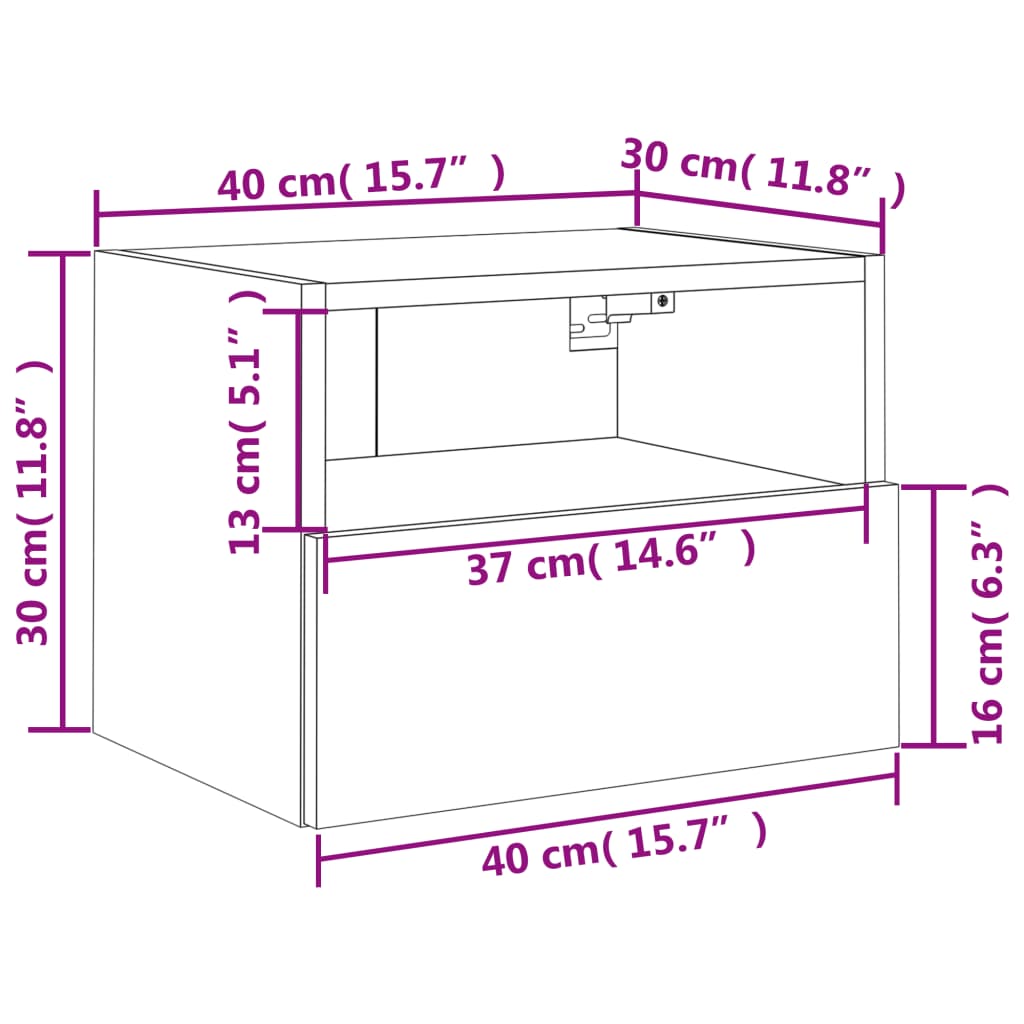 vidaXL TV-seinäkaapit 2 kpl musta 40x30x30 cm tekninen puu