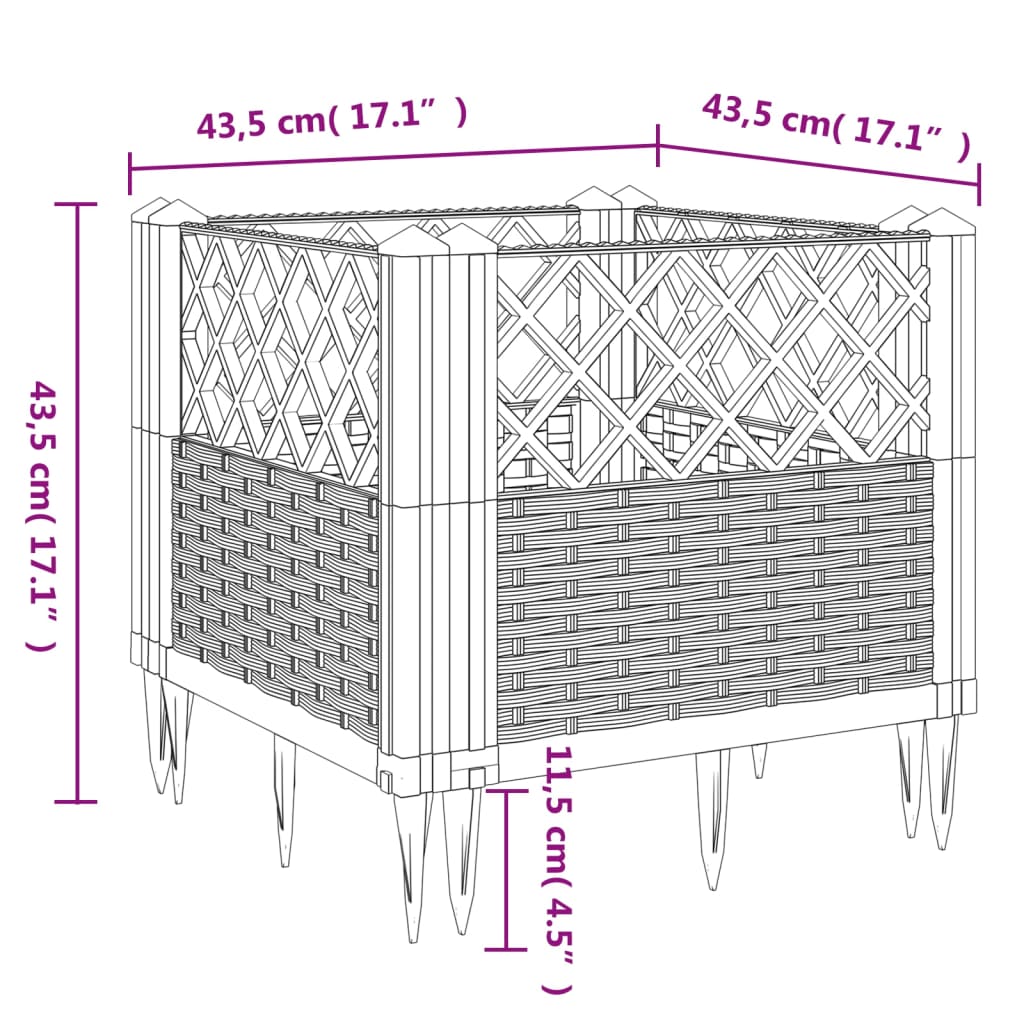 vidaXL Kukkalaatikko jalkatapeilla harmaa 43,5x43,5x43,5 cm PP