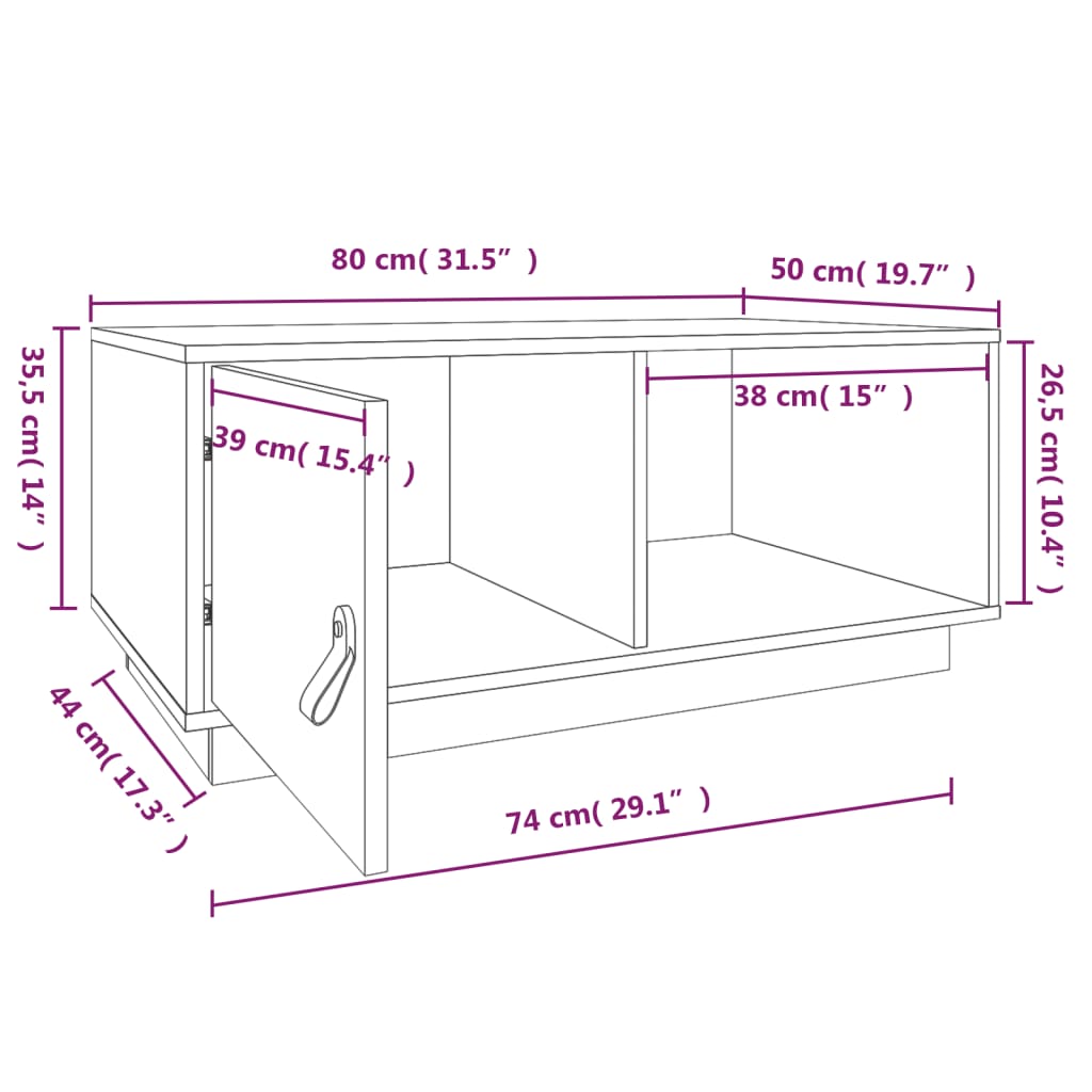 vidaXL Sohvapöytä hunajanruskea 80x50x35,5 cm täysi mänty