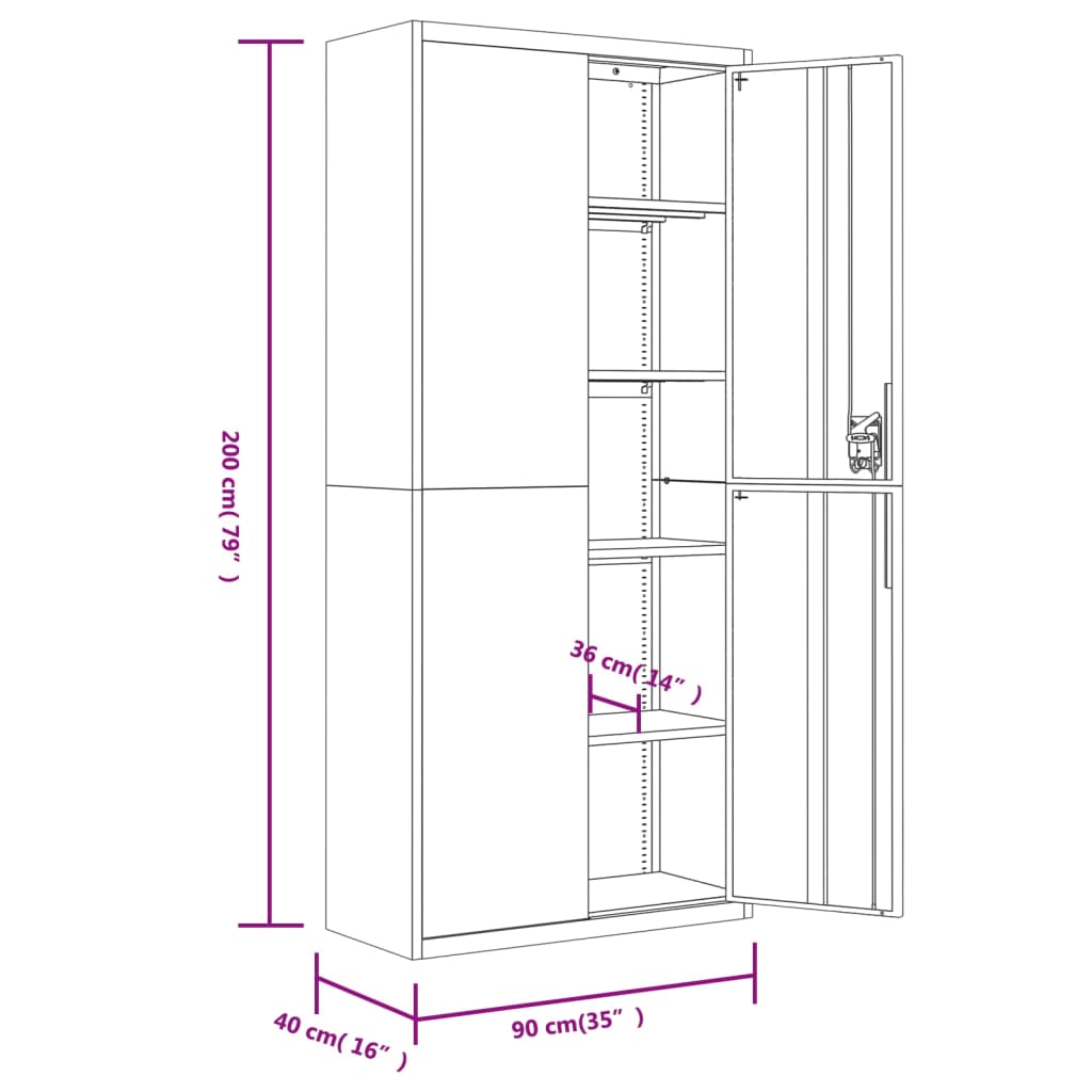 vidaXL Arkistokaappi antrasiitti 90x40x200 cm teräs