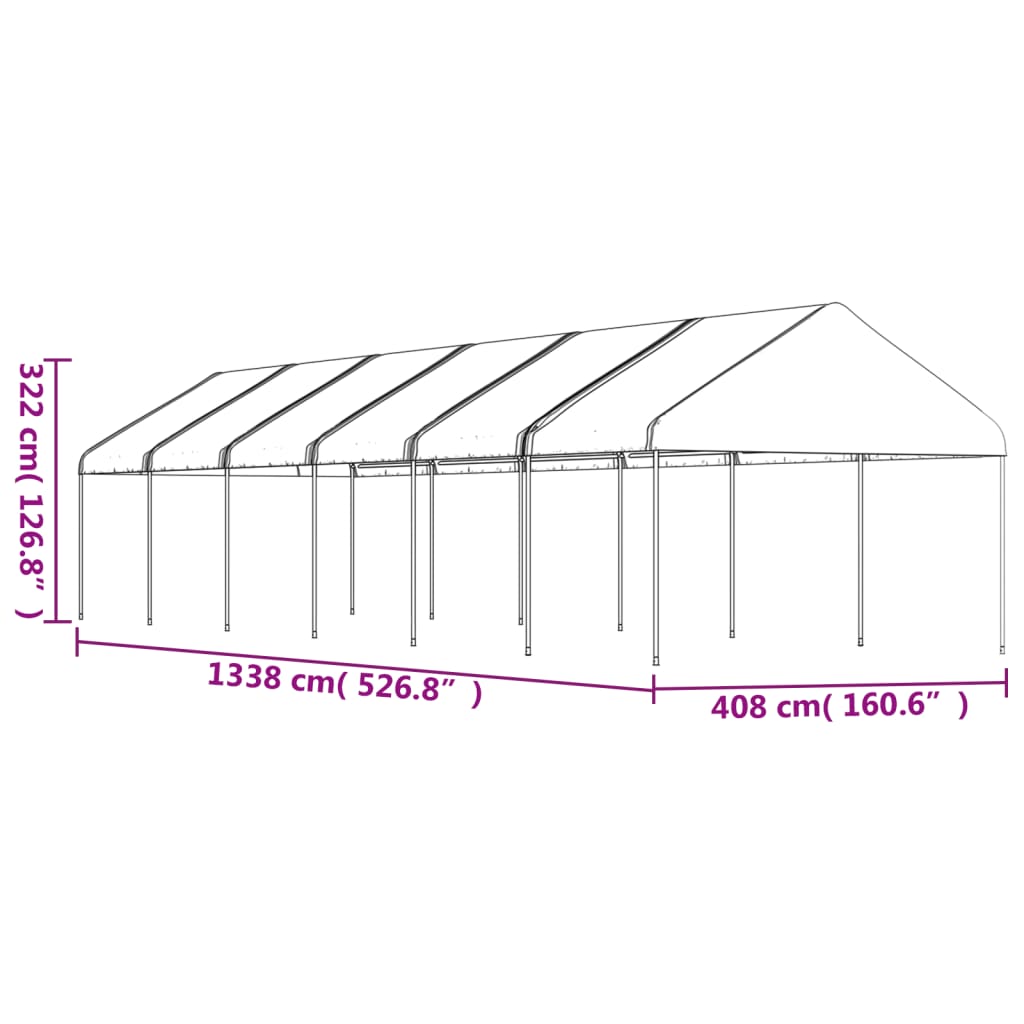 vidaXL Huvimaja katolla valkoinen 13,38x4,08x3,22 m polyeteeni