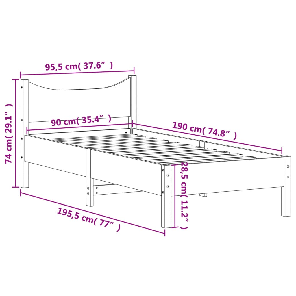 vidaXL Sängynrunko ilman patjaa vahanruskea 90x190 cm täysi mänty