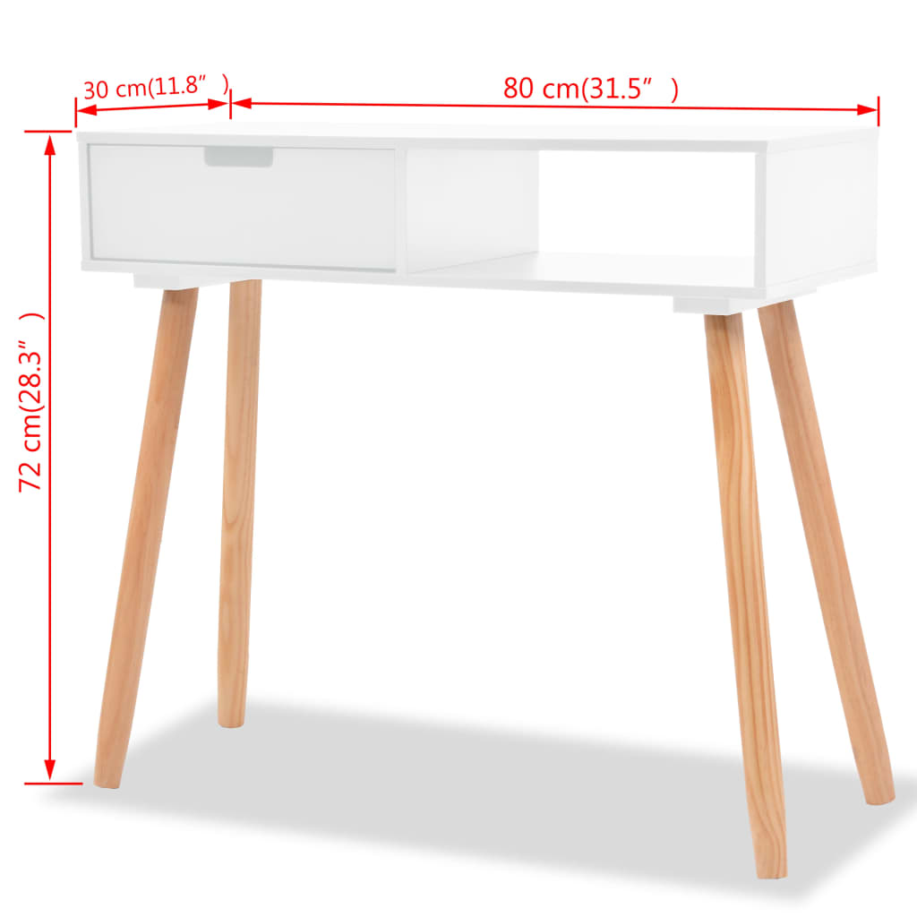 vidaXL Sivupöytä Täysi mänty 80x30x72 cm Valkoinen