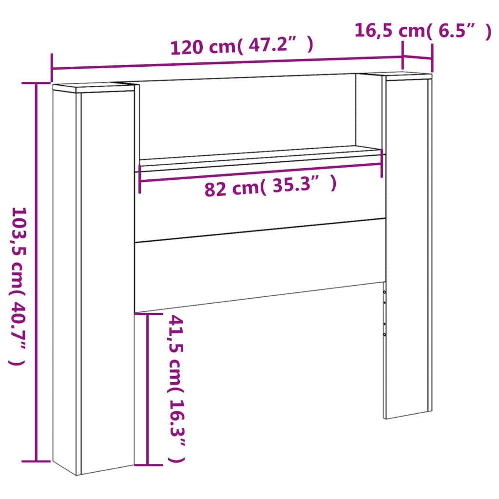 vidaXL Sängynpäätykaappi LED-valoilla savutammi 120x16,5x103,5 cm