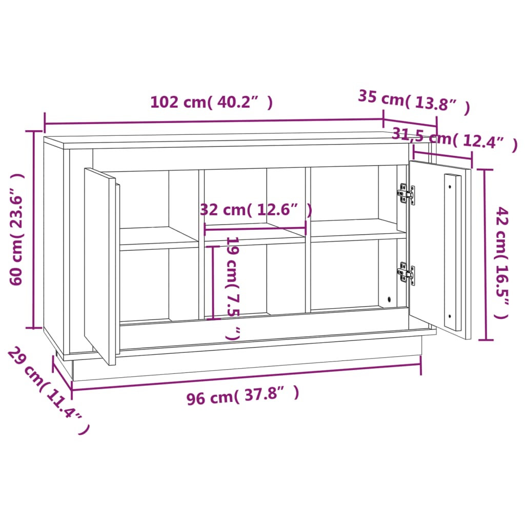 vidaXL Senkki harmaa Sonoma 102x35x60 cm tekninen puu