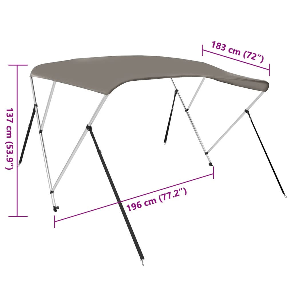 vidaXL 3-kaarinen Bimini-kate harmaa 183x196x137 cm