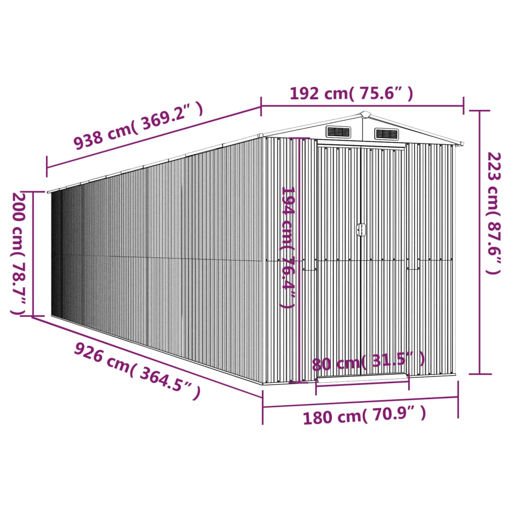 vidaXL Puutarhavaja vaaleanruskea 192x938x223 cm galvanoitu teräs