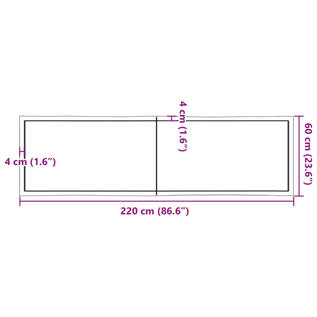 vidaXL Pöytälevy 220x60x(2-4) cm käsittelemätön täysi puu elävä reuna