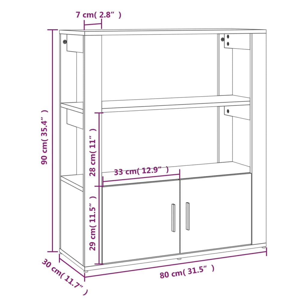 vidaXL Senkki Sonoma-tammi 80x30x90 cm tekninen puu