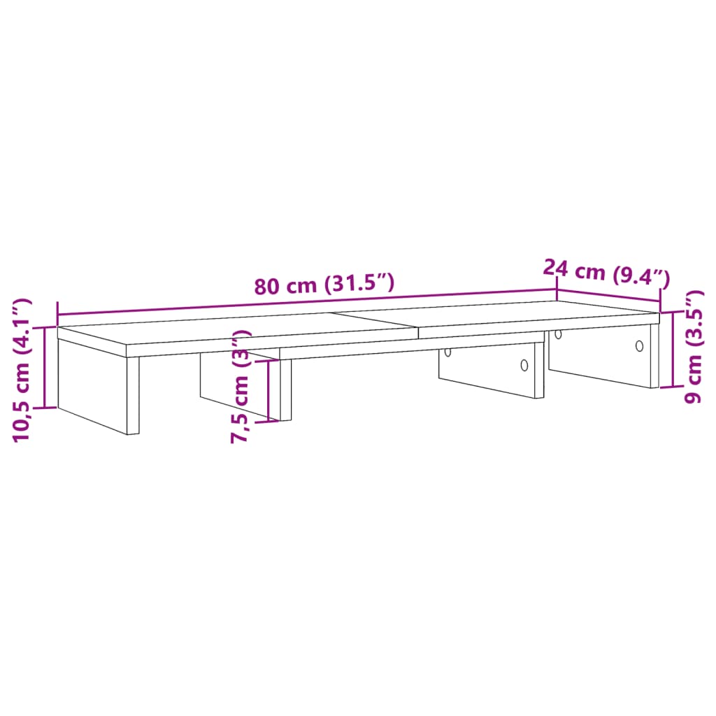 vidaXL Näyttökoroke säädettävä vanha puu 80x24x10,5 cm tekninen puu