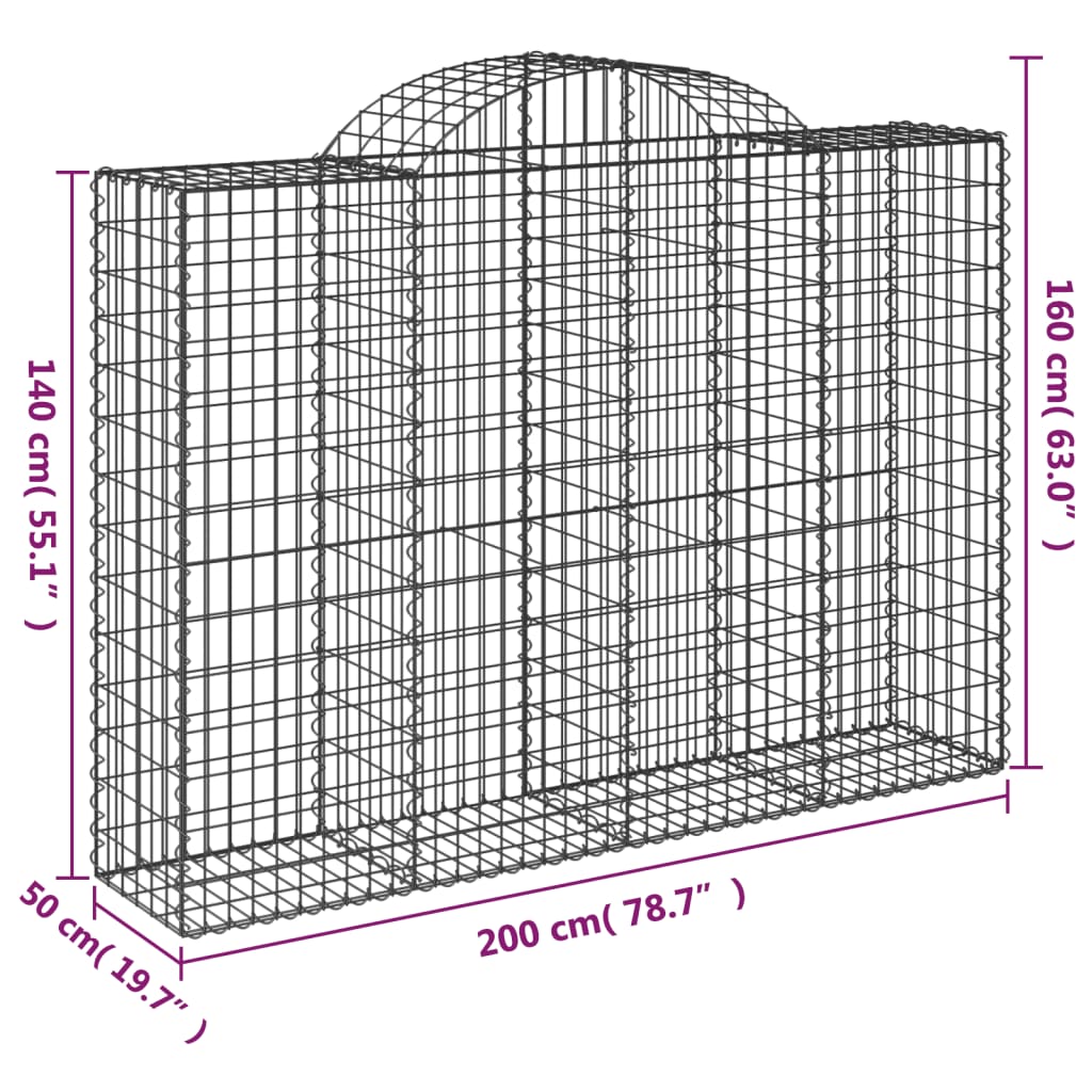 vidaXL Kaarevat kivikorit 7 kpl 200x50x140/160 cm galvanoitu rauta