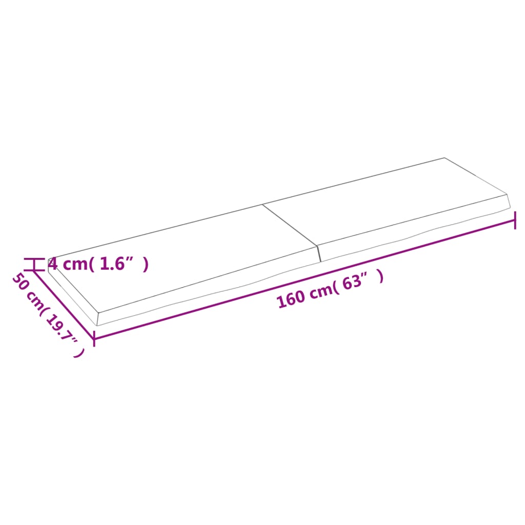 vidaXL Pöytälevy 160x50x(2-4) cm käsittelemätön täystammi