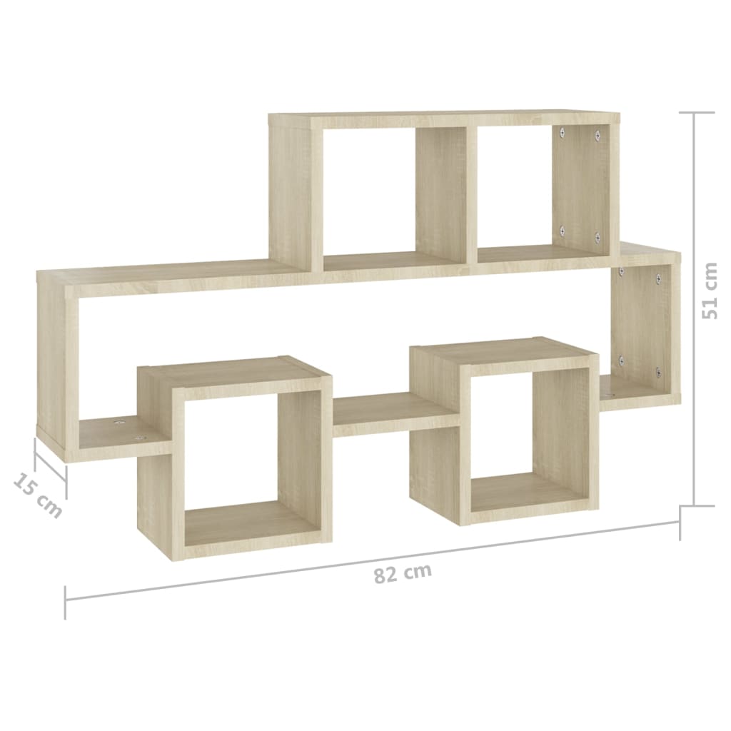 vidaXL Seinähylly autonmuotoinen Sonoma-tammi 82x15x51 cm tekninen puu