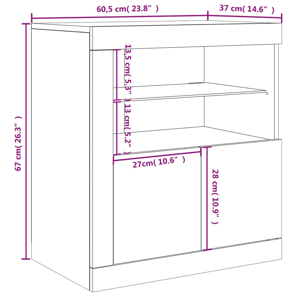 vidaXL Senkki LED-valoilla valkoinen 60,5x37x67 cm