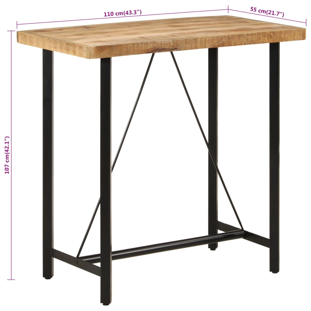 vidaXL Baaripöytä 110x55x107 cm täysi mangopuu ja rauta