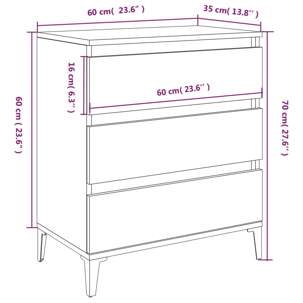 vidaXL Senkki harmaa Sonoma 60x35x70 cm tekninen puu