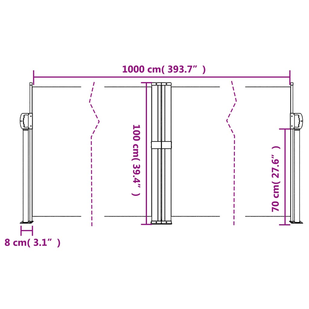 vidaXL Sisäänvedettävä sivumarkiisi 100x1000 cm antrasiitti