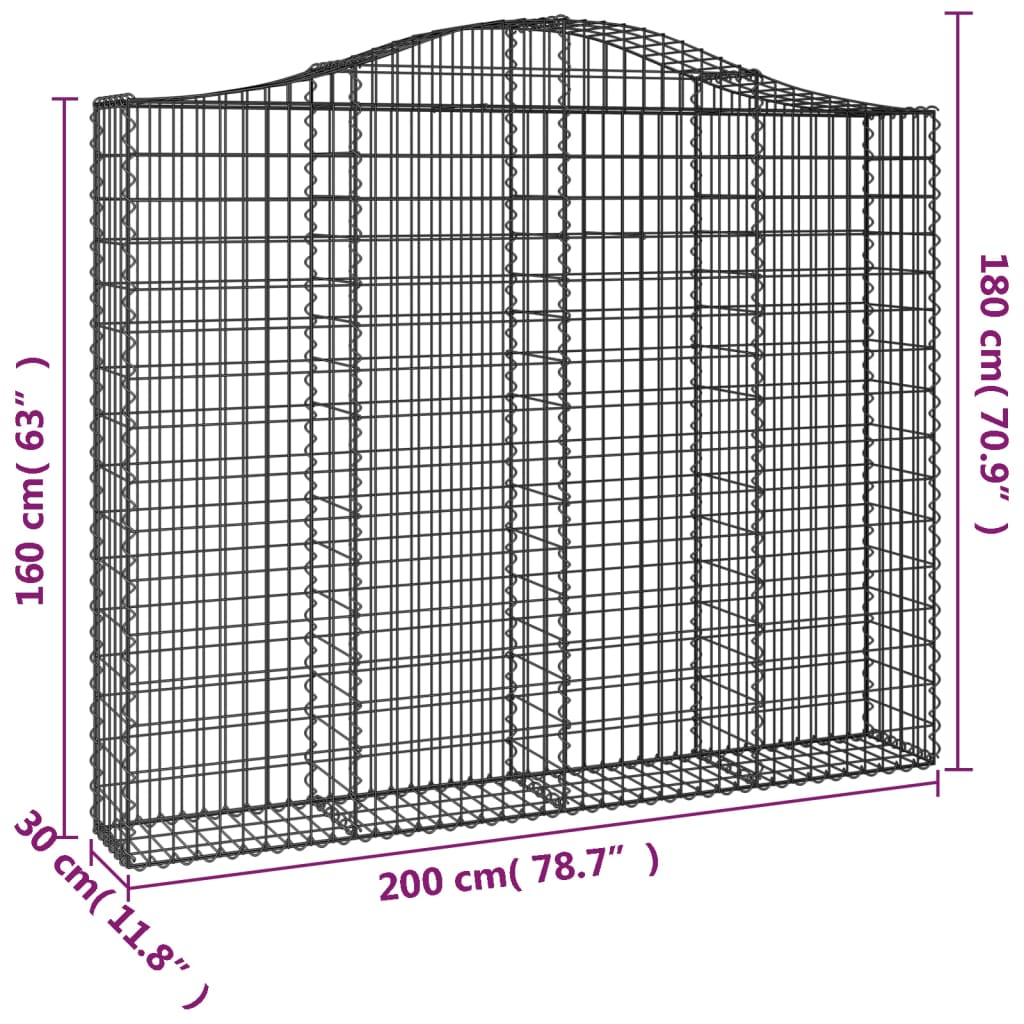 vidaXL Kaarevat kivikorit 2 kpl 200x30x160/180 cm galvanoitu rauta