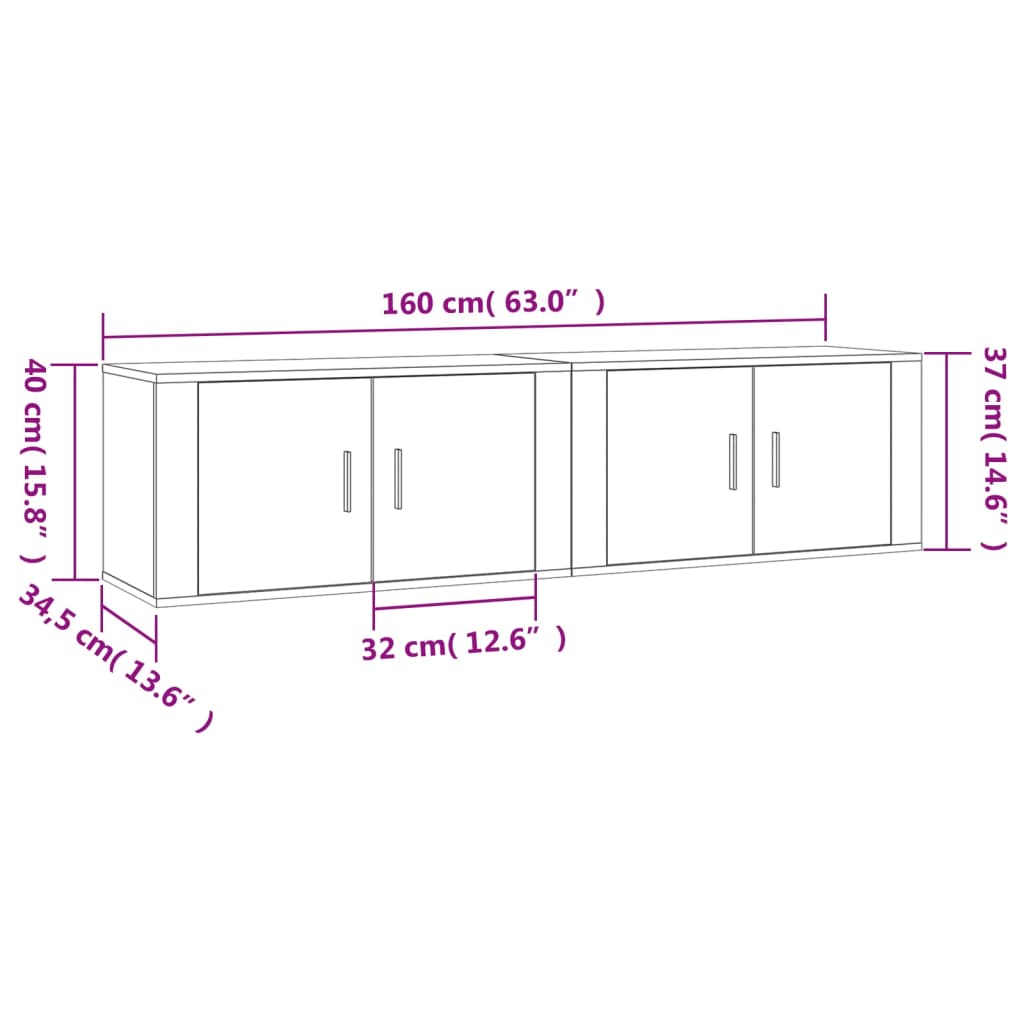 vidaXL Seinäkiinnitettävät TV-kaapit 2 kpl betoninharmaa 80x34,5x40 cm