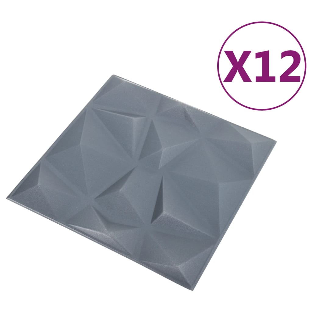 vidaXL 3D-seinäpaneelit 12 kpl 50x50 cm harmaa timantti 3 m²