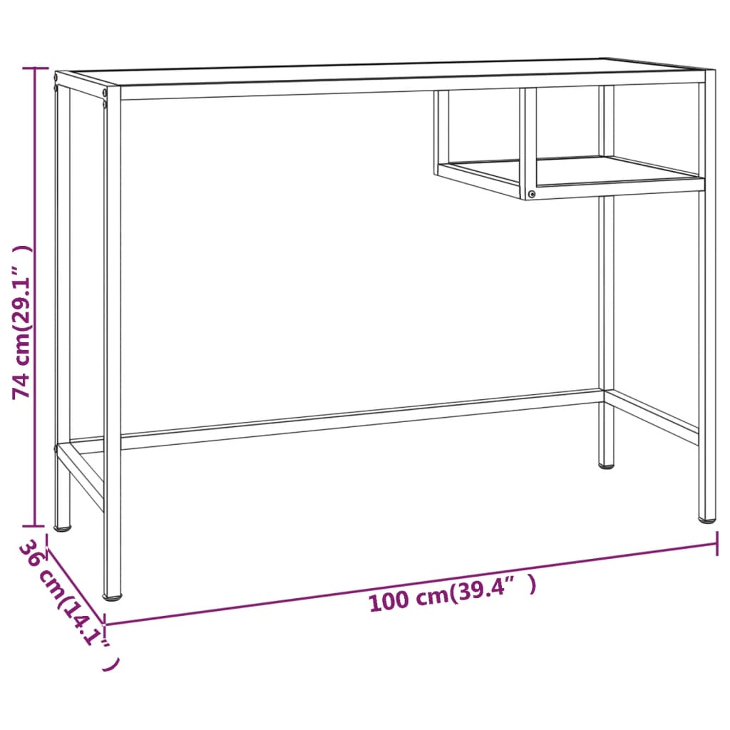 vidaXL Tietokonepöytä musta marmori 100x36x74 cm karkaistu lasi