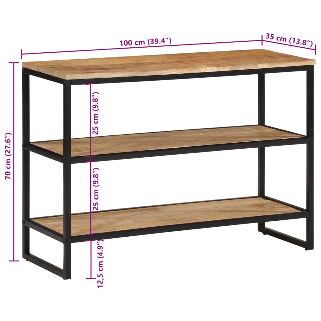 vidaXL Konsolipöytä 100x35x70 cm täysi karkea mangopuu