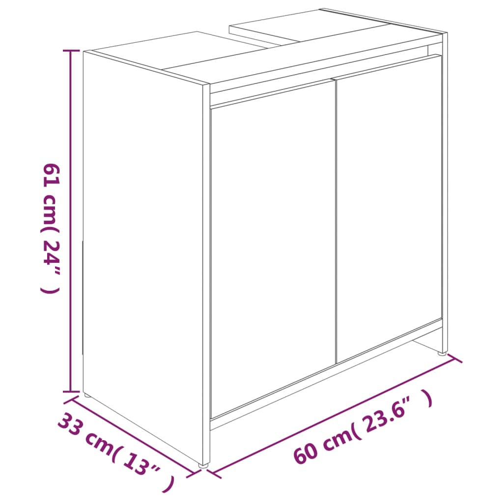 vidaXL Kylpyhuoneen kaappi harmaa Sonoma 60x33x61 cm tekninen puu