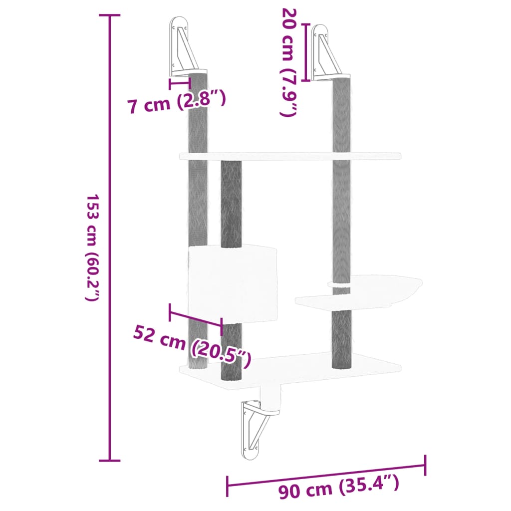 vidaXL Kissan raapimispuu seinälle tummanharmaa 153 cm