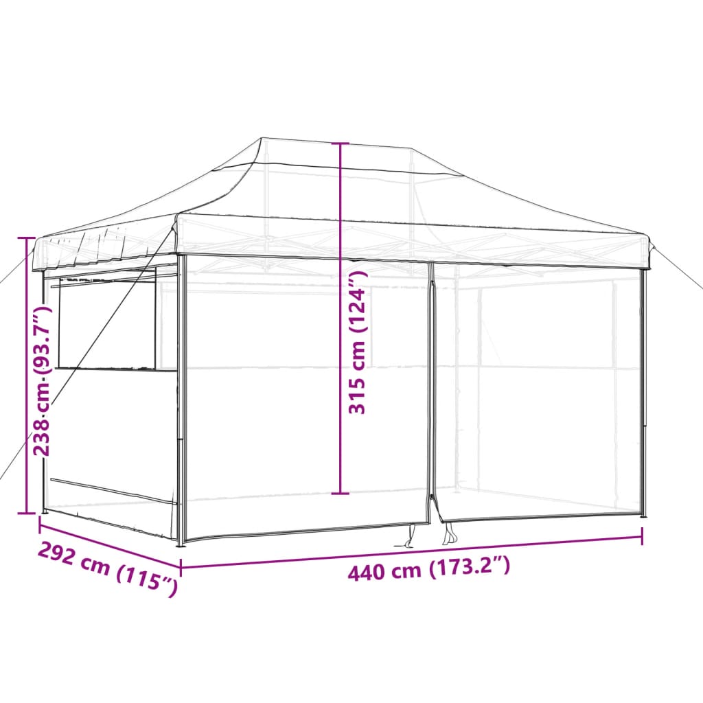 vidaXL Taitettava pop-up juhlateltta 4 sivuseinällä terrakotta