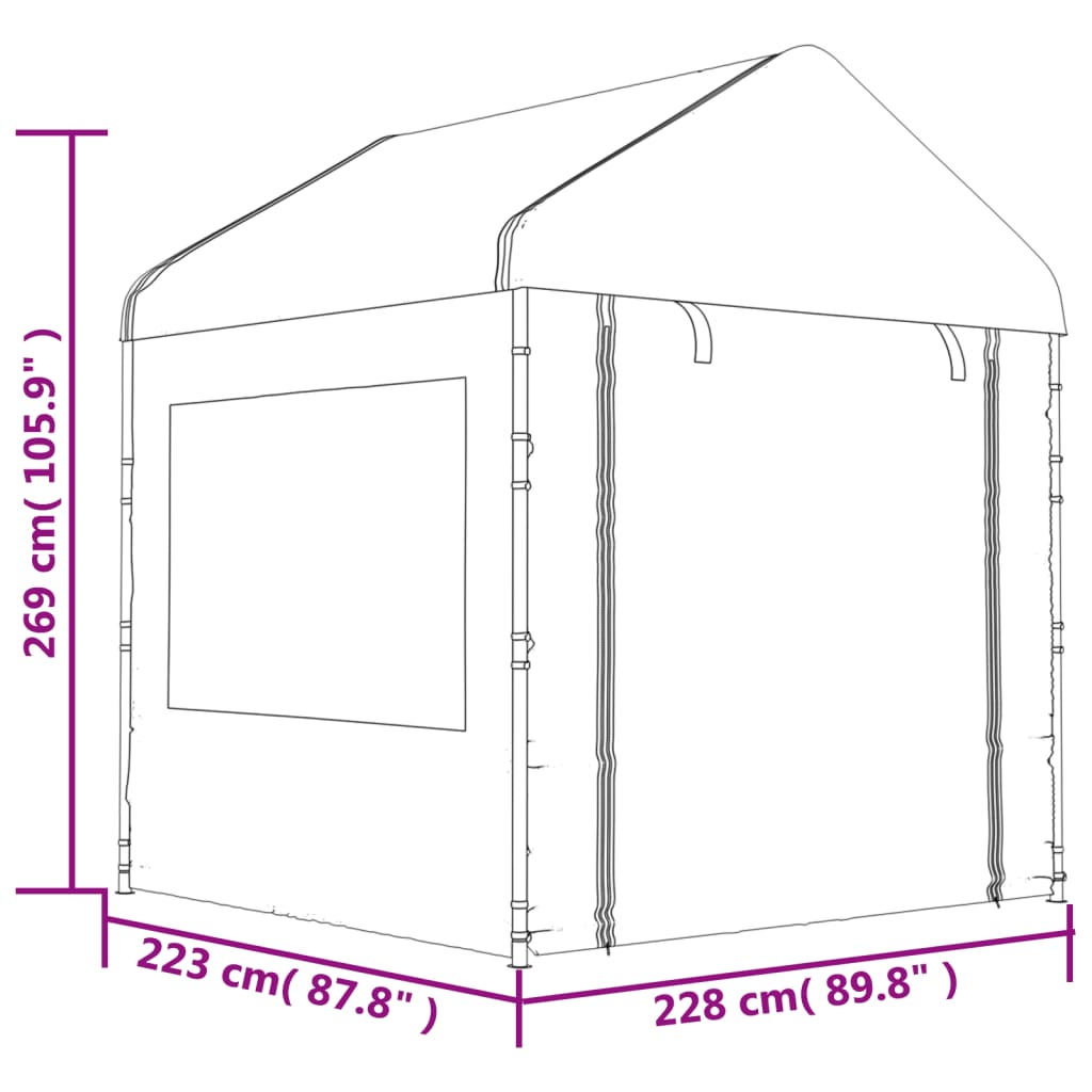 vidaXL Huvimaja katolla valkoinen 17,84x2,28x2,69 m polyeteeni