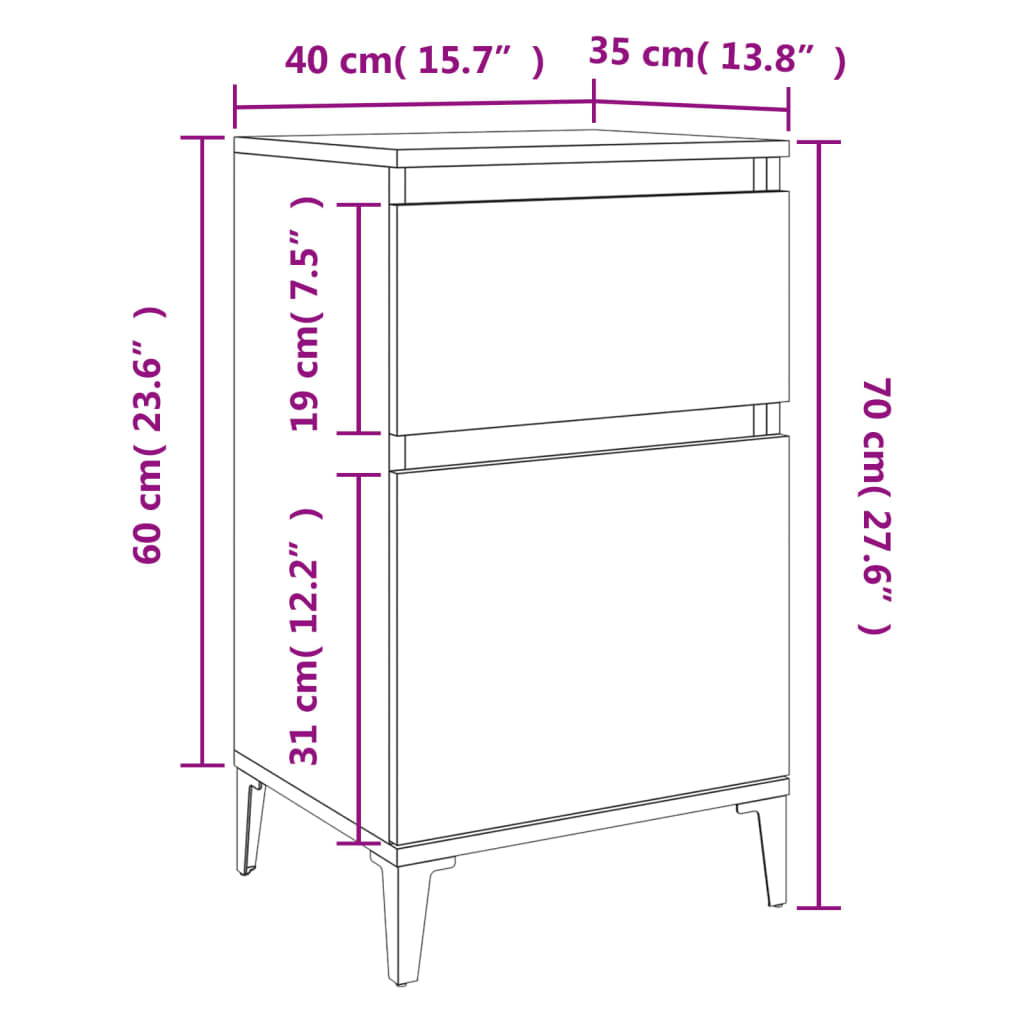 vidaXL Yöpöydät 2 kpl harmaa Sonoma 40x35x70 cm