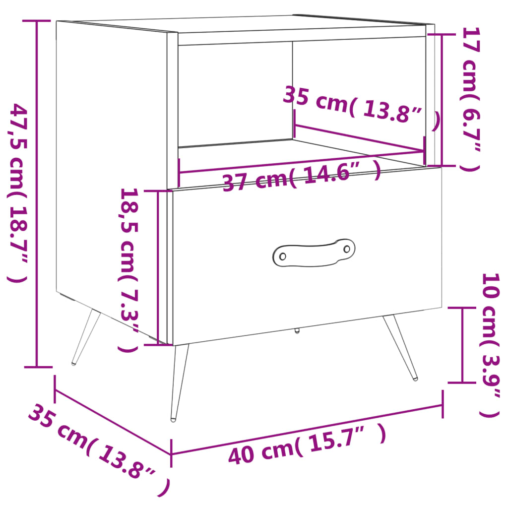 vidaXL Yöpöydät 2 kpl betoninharmaa 40x35x47,5 cm tekninen puu